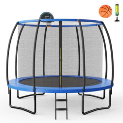 Costway12FT Outdoor Trampoline with Basketball Hoop and Enclosure Net