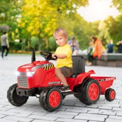 Costway12V Kids Ride On Tractor with Trailer and Remote Control for 3-8 Years Old Toddlers-Red