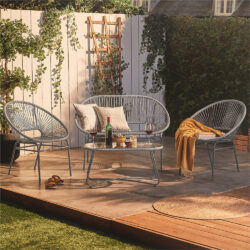 4 Seater Grey Rattan Rope Garden Sofa and Table Set