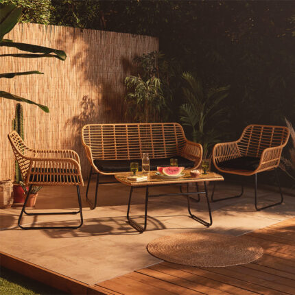 4 Seater Rattan Garden Table and Sofa Set