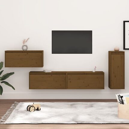 Addax Solid Pinewood Entertainment Unit In Honey Brown