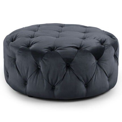 Ahern Plush Velvet Footstool In Slate