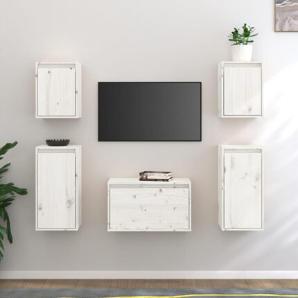 Akiva Wall Hung Solid Pinewood Entertainment Unit In White
