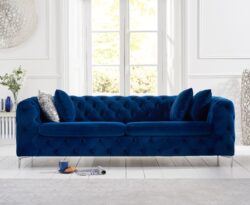 Alara Blue Velvet 3 Seater Sofa