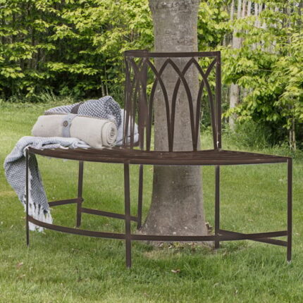 Albion Outdoor Metal Tree Seating Bench In Distressed Brown