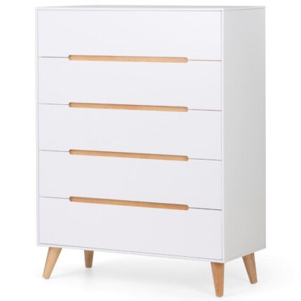 Alicia - 5 Drawer Bedside Table - White/Oak - Wooden