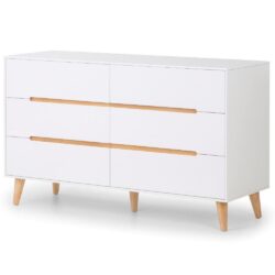 Alicia - 6 Drawer Wide Bedside Table - White/Oak - Wooden
