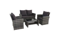 Amanda Grey Rattan Garden 2 Seater Sofa and 2 Armchairs With Coffee Table