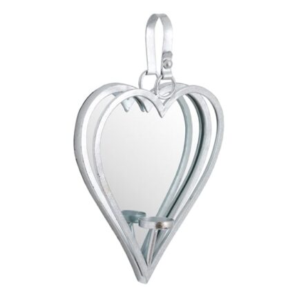 Amelia Small Mirrored Heart Candle Holder In Silver