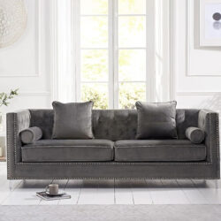 Amelie Grey Velvet 4 Seater Sofa