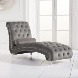 Amelie Grey Velvet Chaise Lounge