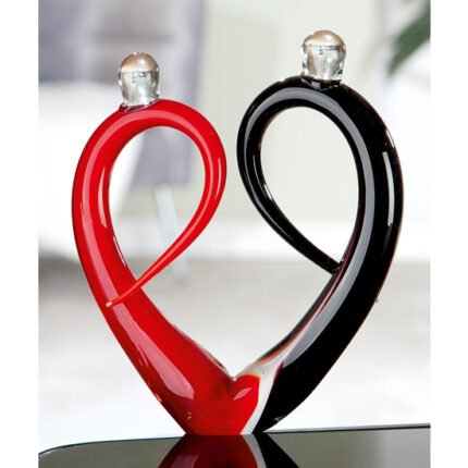 Amore Glass Couple Design Sculpture In Black And Red