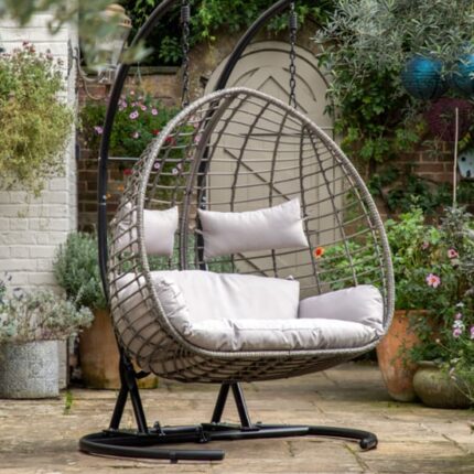 Araneda Large Wicker Hanging Chair With Steel Frame In Natural