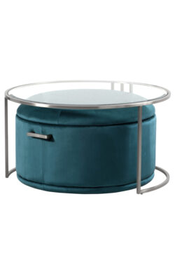 Aria Silver Coffee Table and Storage Ottoman Peacock - Set