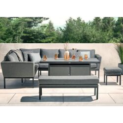 Arica Corner Lounge Set And Firepit Dining Table In Grey