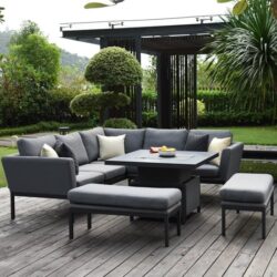 Arica Outdoor Corner Lounge Set And Square Dining Table In Grey