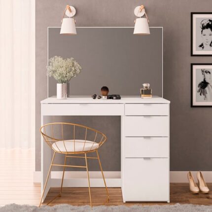Ava Wooden Dressing Table With 5 Drawers And Mirror In White