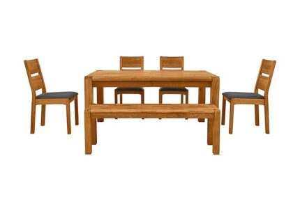 Bakerloo Large Extending Table, 4 Chairs and Bench Dining Set