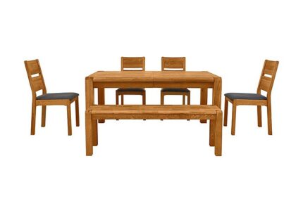 Bakerloo Small Extending Table, 4 Chairs and Bench Dining Set