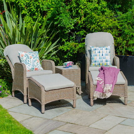 Becton Outdoor Recliner Seats With Side Table In Sand Grey