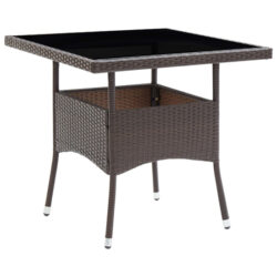 Beile Outdoor Glass Top Dining Table In Brown Poly Rattan
