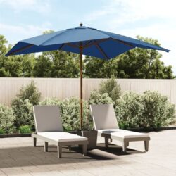 Belle Fabric Garden Parasol In Azure Blue With Wooden Pole