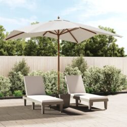 Belle Fabric Garden Parasol In Sand With Wooden Pole