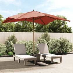 Belle Fabric Garden Parasol In Terracotta With Wooden Pole