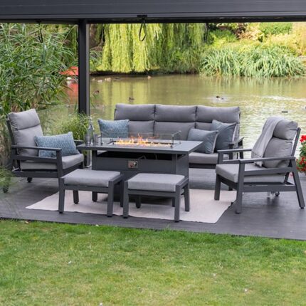 Benoit Aluminium Lounge Dining Set With Gas Firepit Table