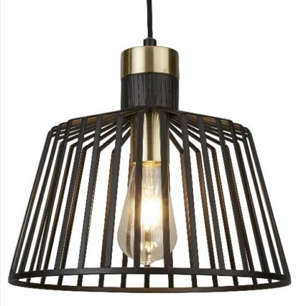 Bird Cage Frame Pendant Lamp In Black And Brass Design