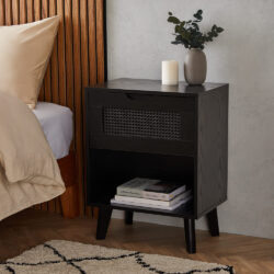 Black Rattan Bedside Table - Bedroom Furniture - VonHaus
