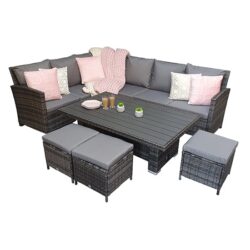 Caxias Corner Lounge Sofa Set With Liftup Dining Table In Grey