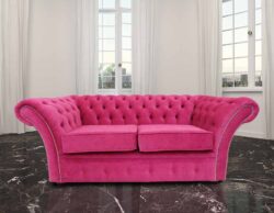 Chesterfield 2 Seater Danza Fuchsia Pink Fabric Sofa Settee In Balmoral Style