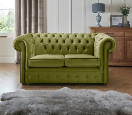 Chesterfield 2 Seater Fabric Malta Grass 12 Sofa