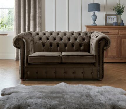 Chesterfield 2 Seater Fabric Malta Mushroom 07 Sofa