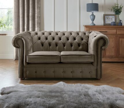 Chesterfield 2 Seater Fabric Malta Taupe 08 Sofa