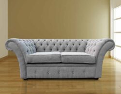 Chesterfield 2 Seater Verity Plain Silver Fabric Sofa Settee Bespoke In Balmoral Style