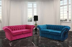 Chesterfield 2+2 Seater Danza Fuchsia Pink And Teal Fabric Sofa Suite In Balmoral Style