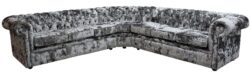 Chesterfield 3 Seater + Corner + 3 Seater Lustro Argent Velvet Fabric Corner Sofa In Classic Style