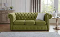 Chesterfield 3 Seater Fabric Malta Grass 12 Sofa