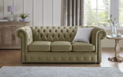 Chesterfield 3 Seater Fabric Malta Parchment 10 Sofa