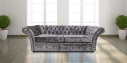 Chesterfield 3 Seater Senso Fossil Grey Velvet Fabric Sofa In Balmoral Style