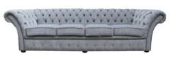 Chesterfield 4 Seater Sofa Settee Pimlico Grey Fabric In Balmoral Style
