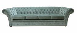 Chesterfield 4 Seater Sofa Settee Velluto Lawn Green Fabric In Balmoral Style