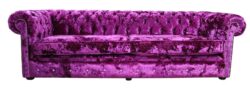 Chesterfield Crystal 4 Seater Lustro Glamour Pink Velvet Fabric Sofa In Classic Style