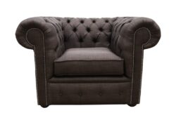Chesterfield Low Back Club Armchair Charles Brown Real Linen Fabric In Classic Style