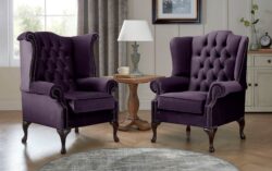 Chesterfield Queen Anne Beatrice + Carlton Flat Wing Armchairs Malta Amethyst 03