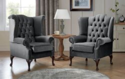 Chesterfield Queen Anne Beatrice + Carlton Flat Wing Armchairs Malta Slate 05