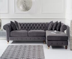 Chiswick 3 Seater Dark Grey Velvet Right Facing Chesterfield Corner Chaise Sofa