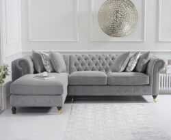 Chiswick 3 Seater Grey Linen Left Facing Chesterfield Corner Chaise Sofa